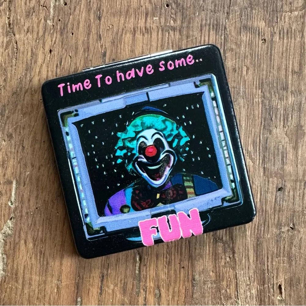 NWOT Painted clown compact square folding mirror 2.75”